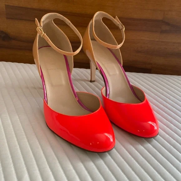 J. Crew Coraline Patent Leather Colorblock Ankle Strap Pumps Heels. Size 10. - Picture 3 of 13